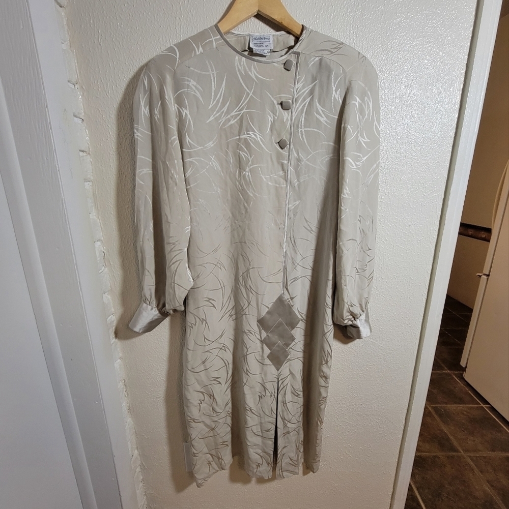 80s Saks Fifth Avenue For Starington 100% Silk Midi Dress Puff Sleeves sz 14